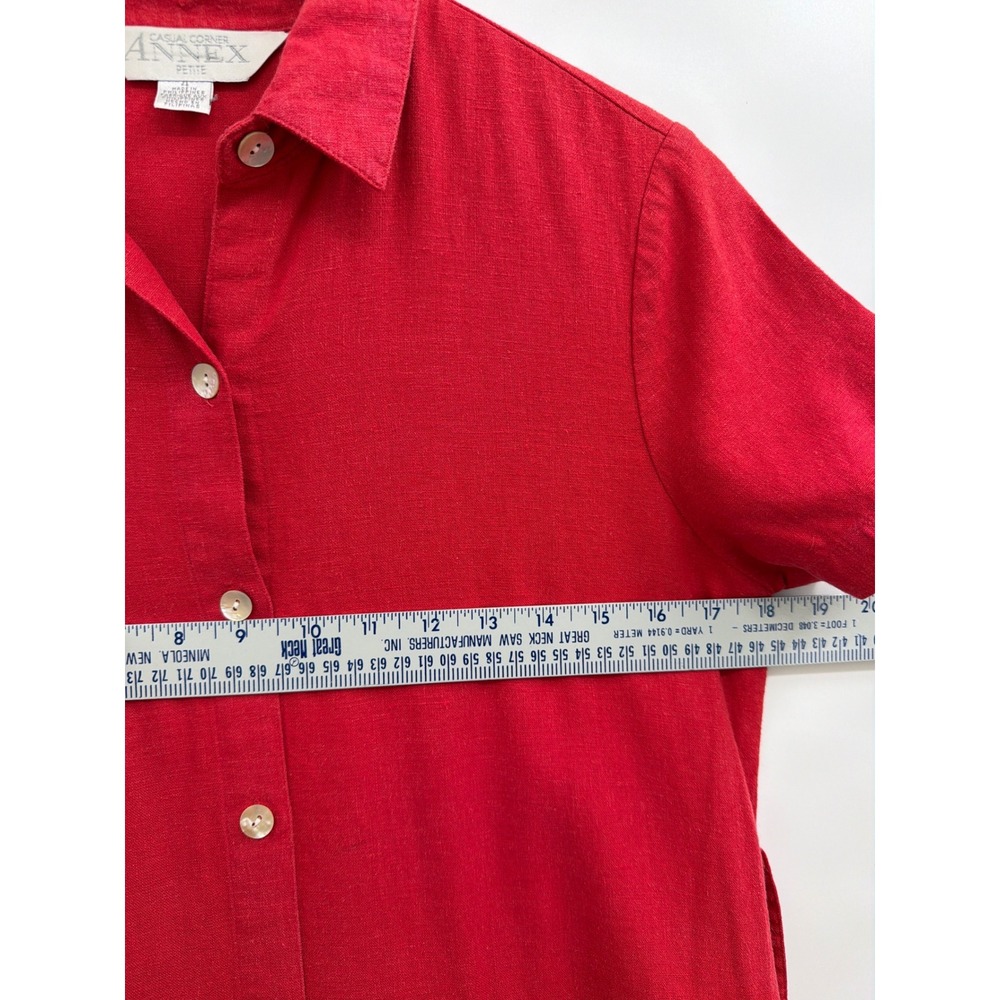 Casual Corner Annex Petite Red Linen Button Down Shirt Dress Short Sleeve 12P - Picture 5 of 7